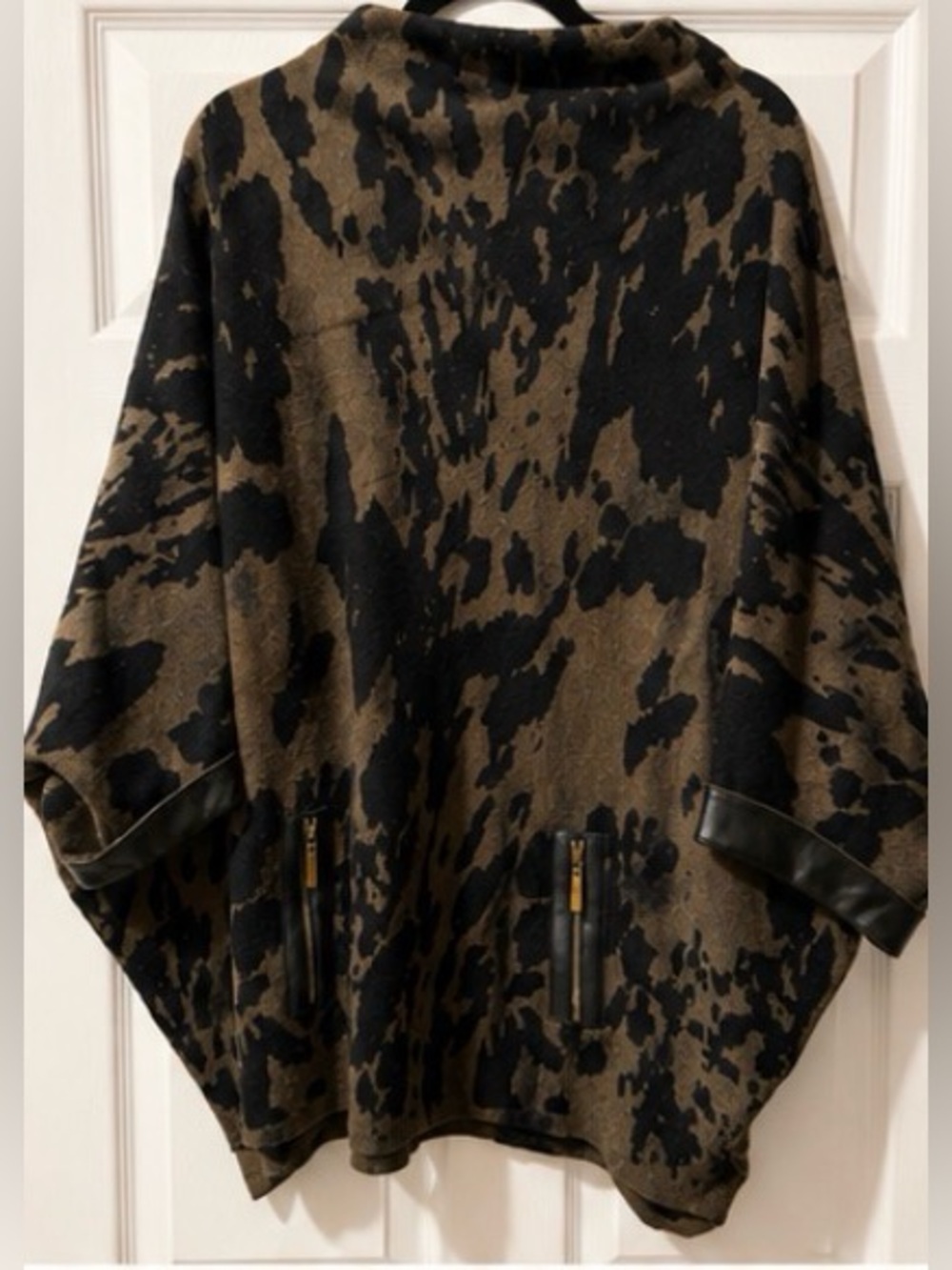 Joseph Ribkoff Oversized Knit Poncho | XXXL | Animal Print Cowl Neck